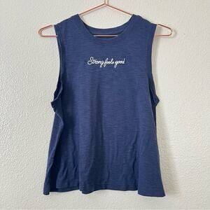 Old Navy Active Go Dry Strong Feels Good Tank Top Navy Blue Heathered Slub